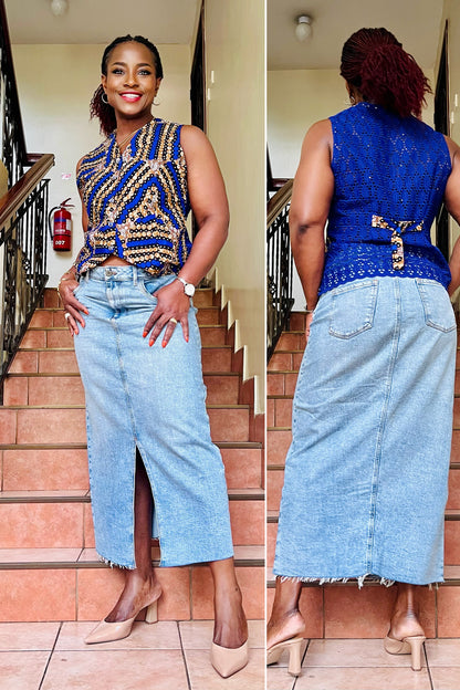 Hiari - African Print and lace mix waistcoat