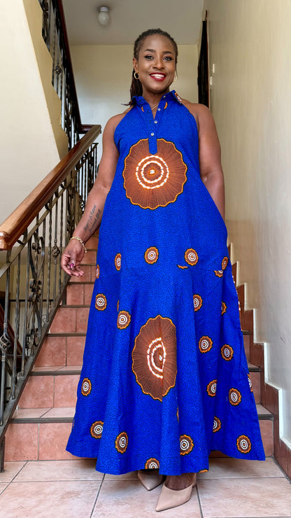 Chana - African print halter neck with Collar.