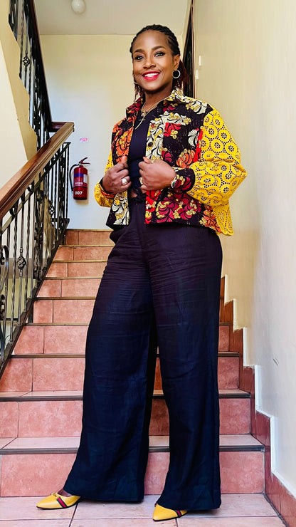 Duni Lenkara - African Print and Lace mix cropped top