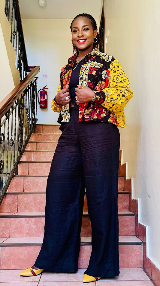 Duni Lenkara - African Print and Lace mix cropped top