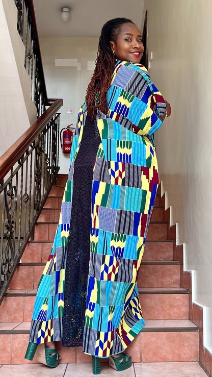 Lenkara - afrikanskt tryck och spets Kimono Maxi