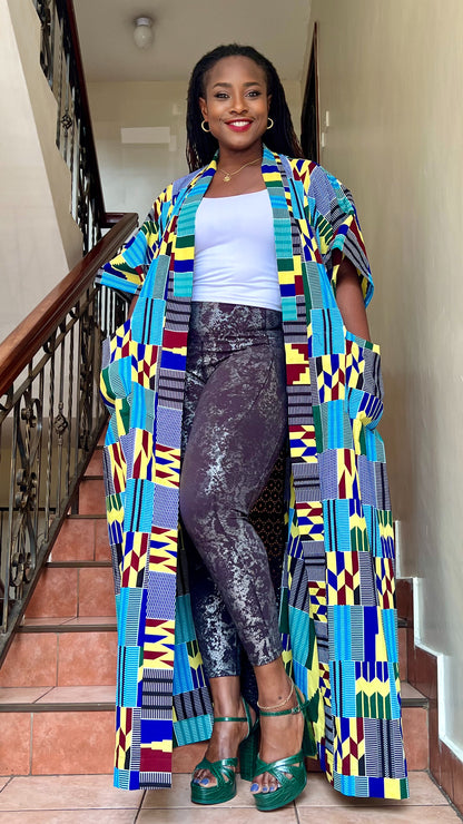 Lenkara - afrikanskt tryck och spets Kimono Maxi