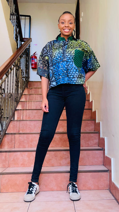 Mide - Adire and Ankara mix crop top