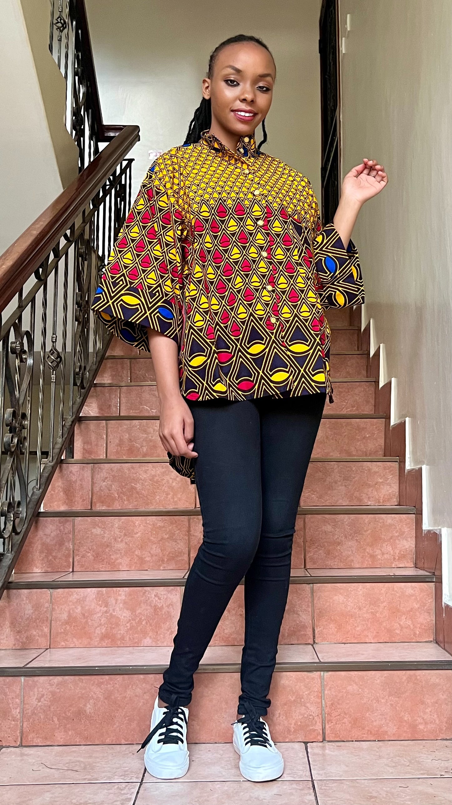 Ijele - African Print mix relaxed fit top