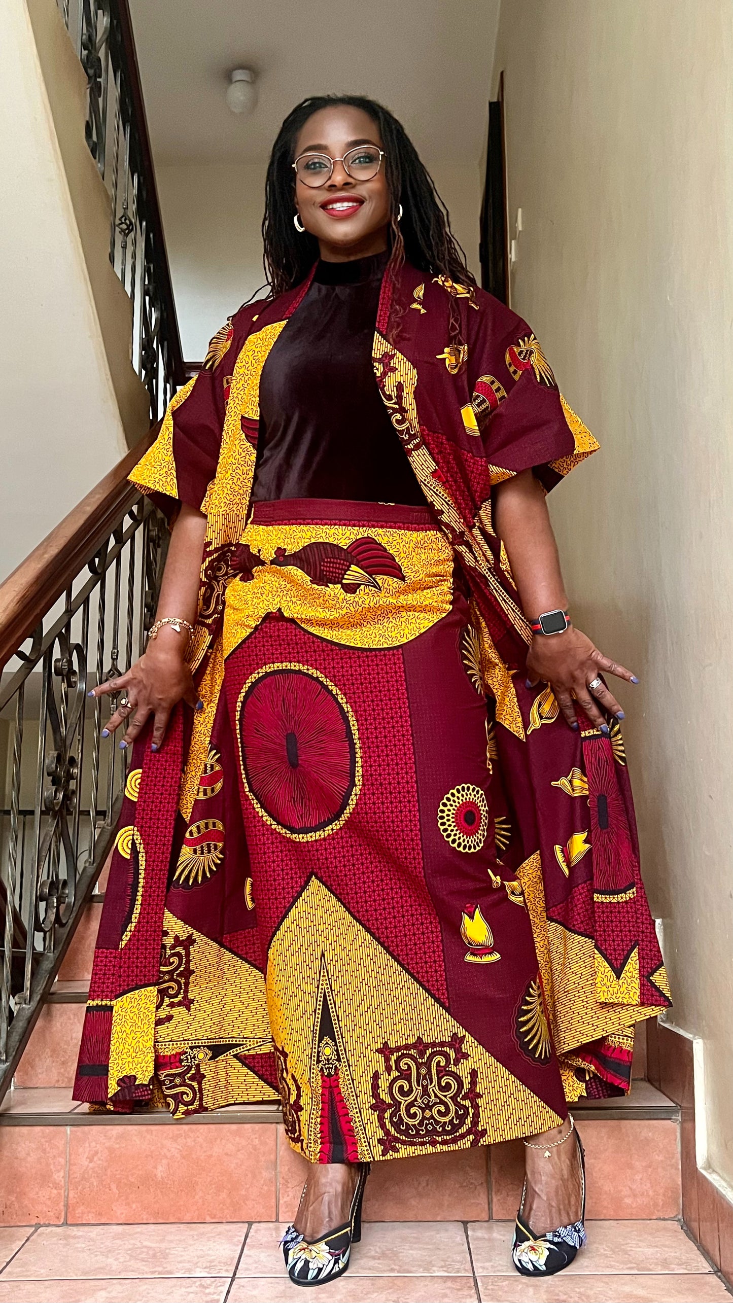 African Print Kimono and Skirt Set