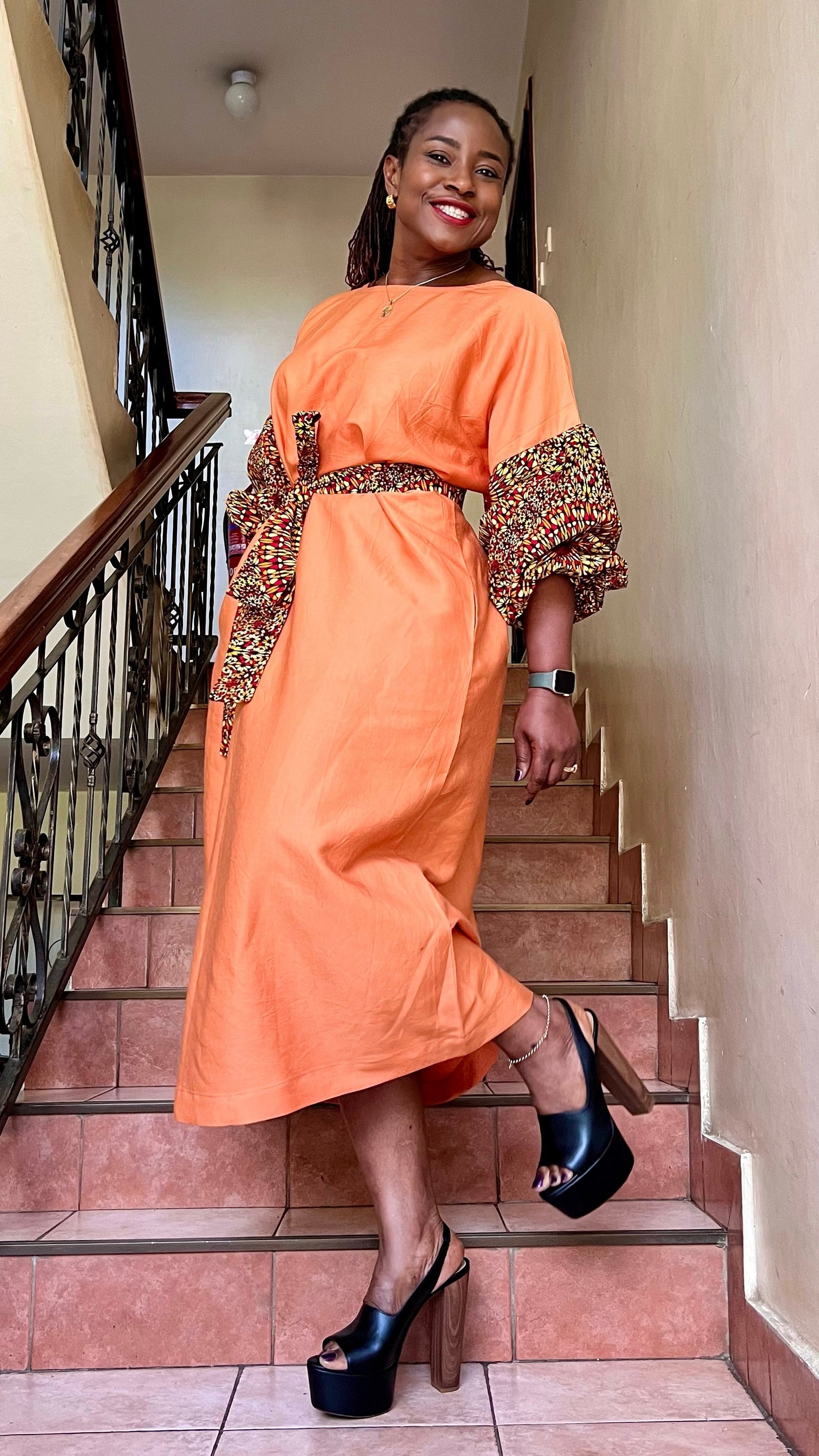 Kikky - Linen and African Print dress