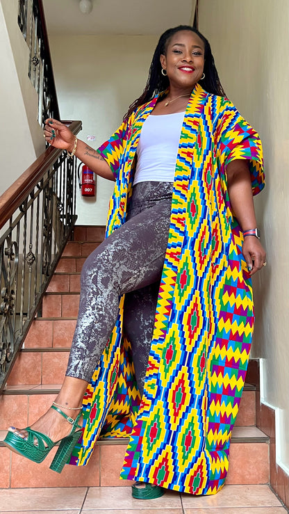 Lenkara - afrikanskt tryck och spets Kimono Maxi