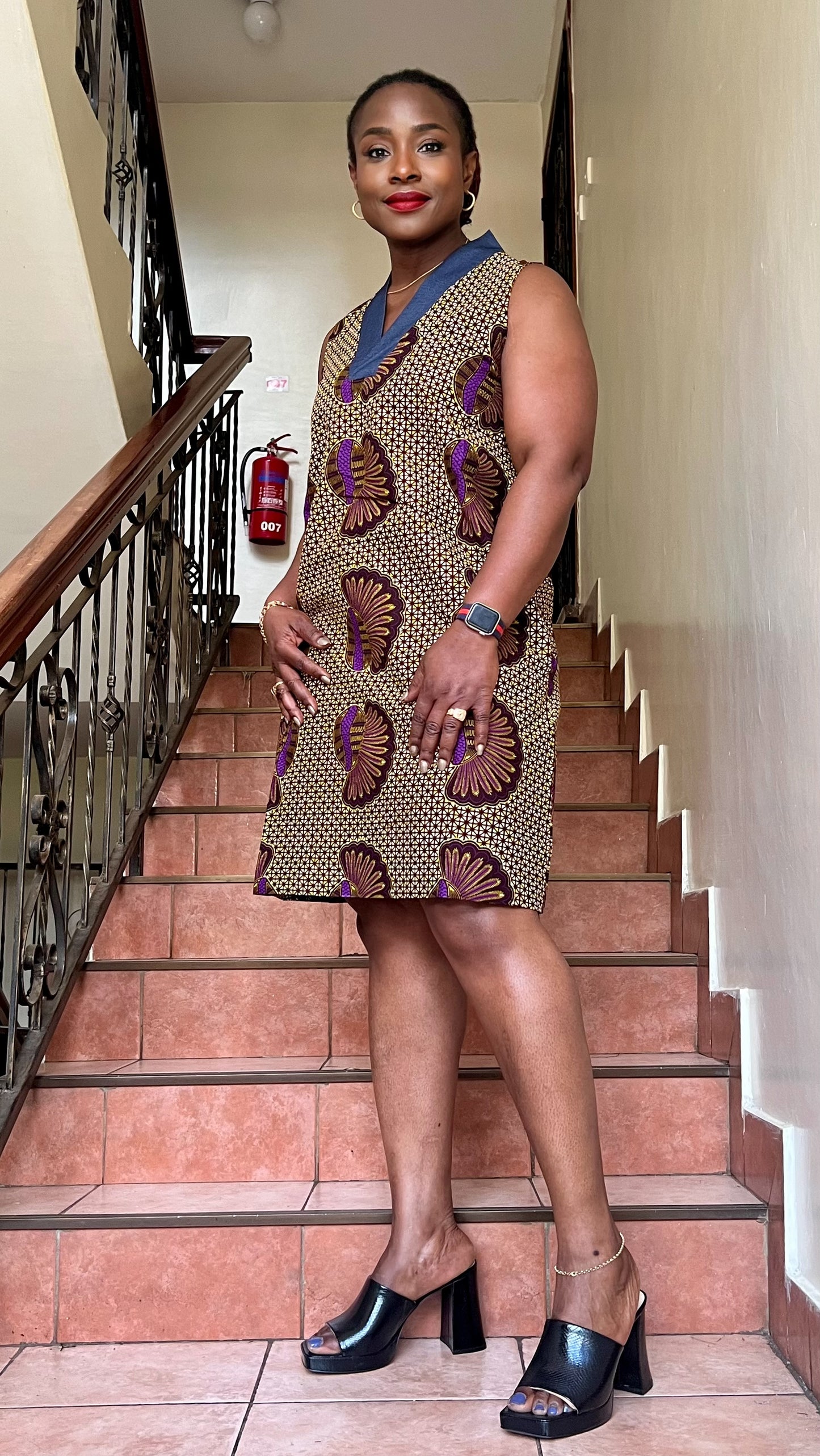 Evvie - African Print and Denim mix (Denkara) Dress