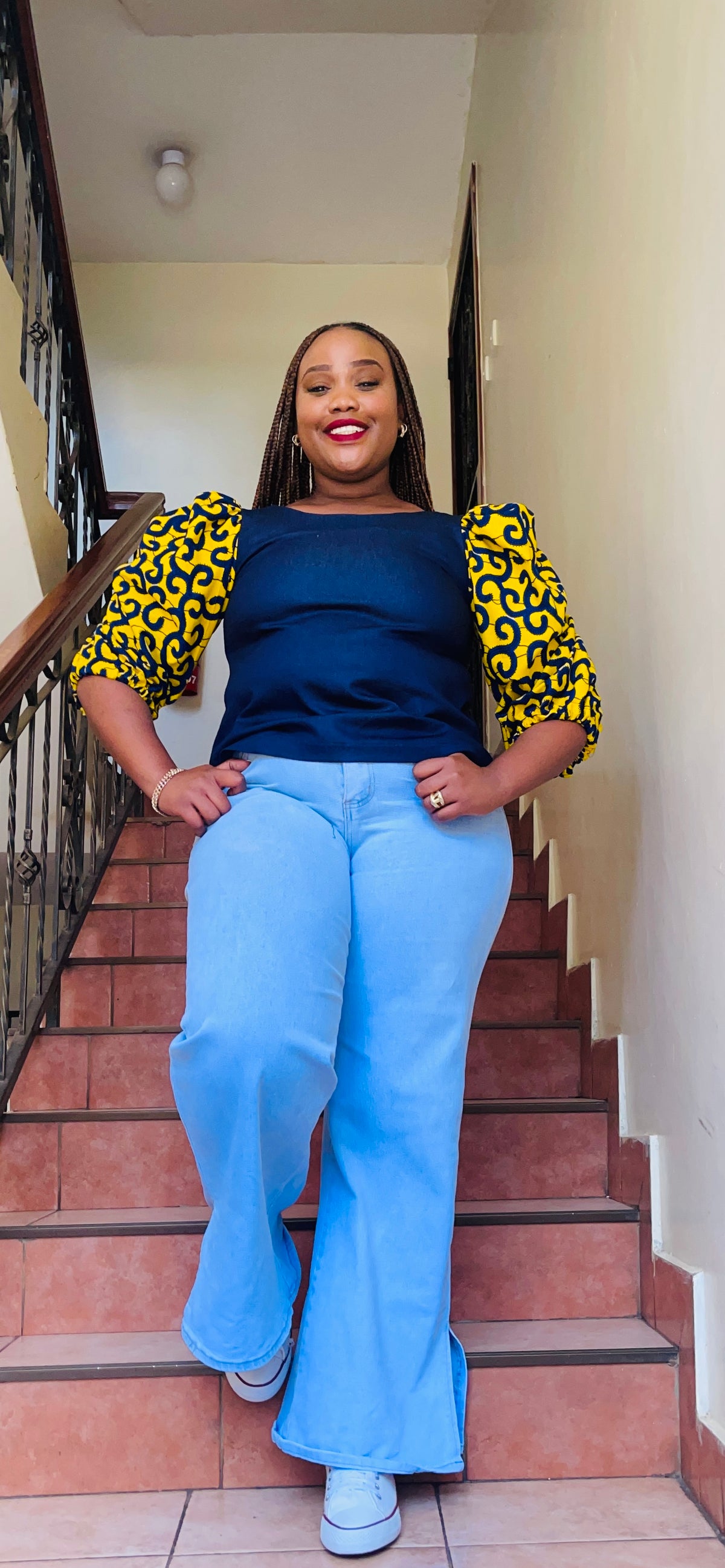 Asali - Denim mix with ankara puff sleeves