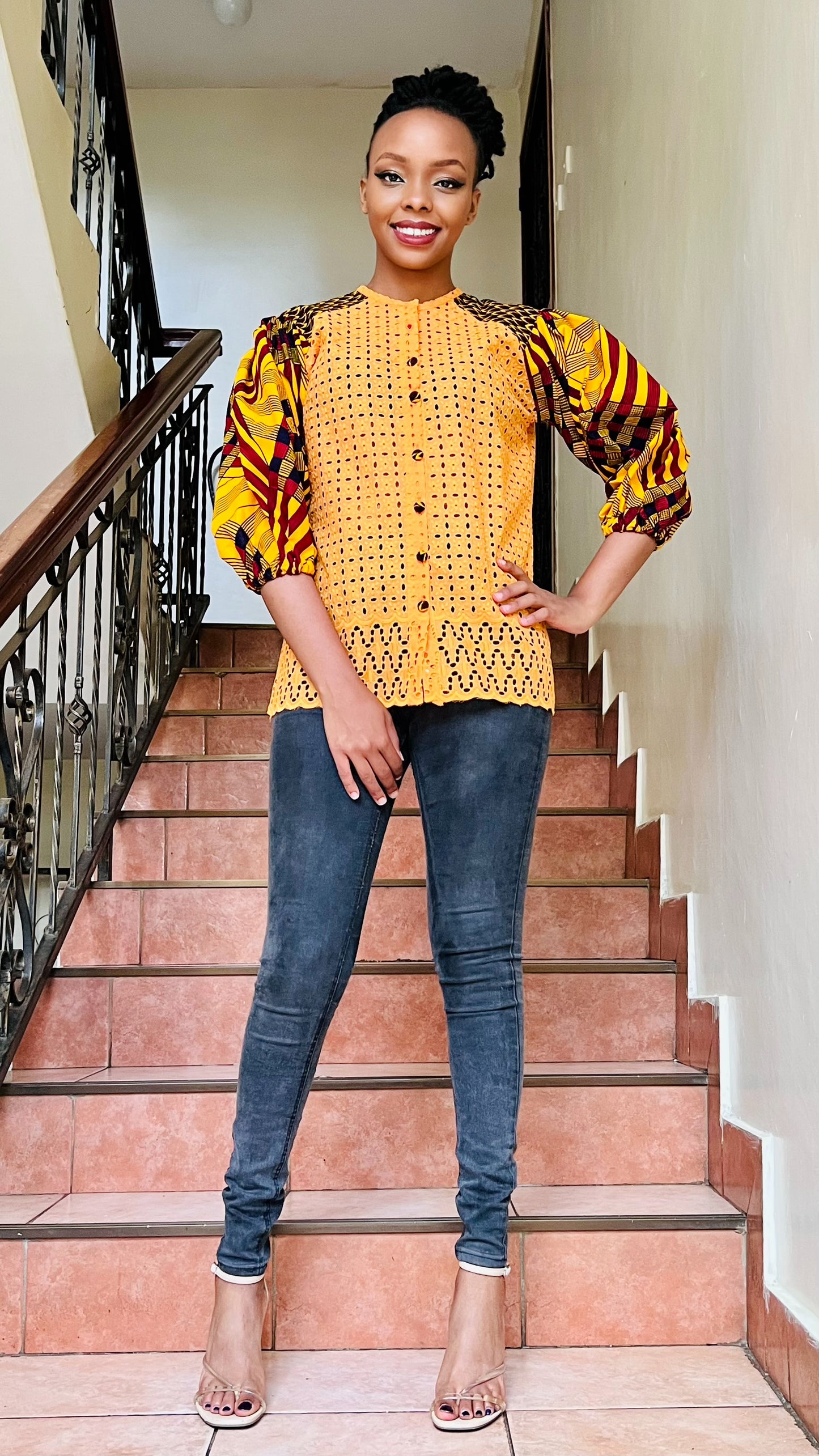 Ebele - African Print and Lace mix Shirt