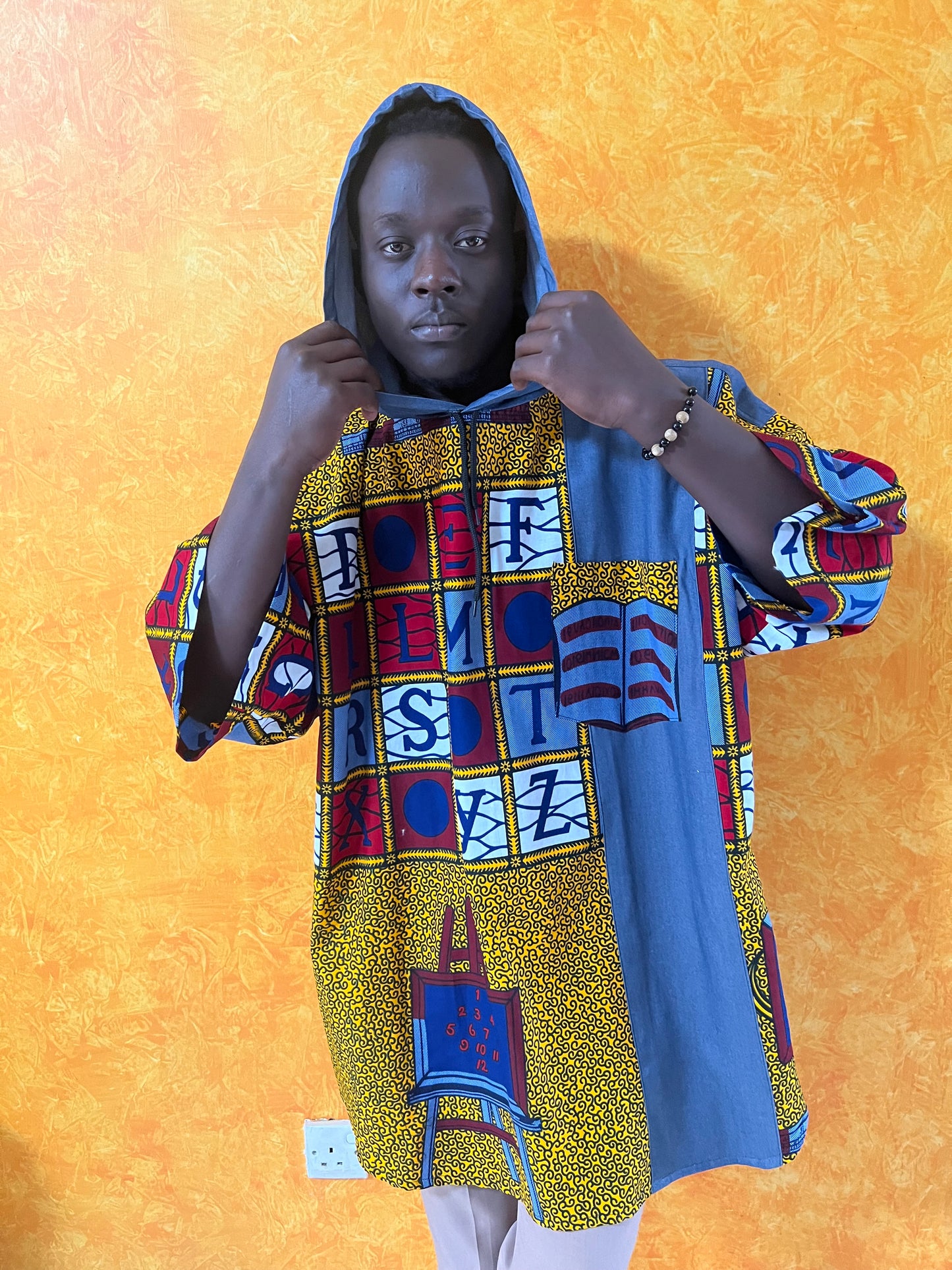 EP Denkara - African print and denim Hoodie