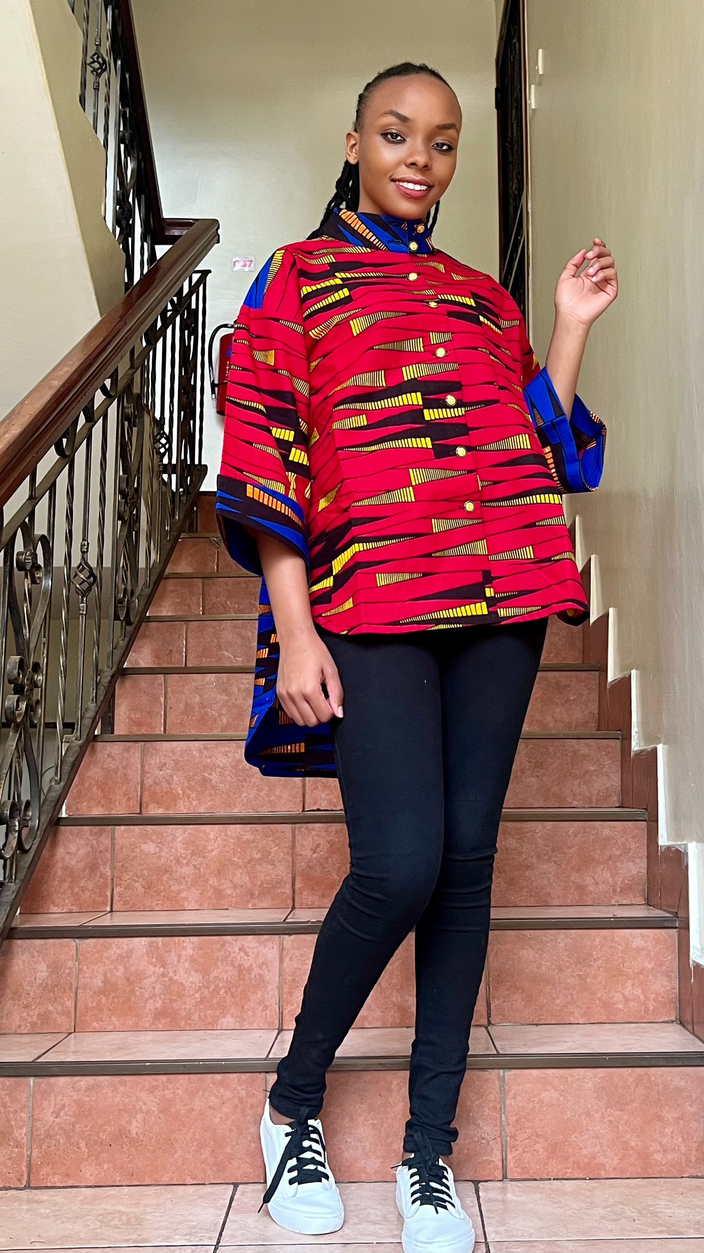 Ijele - African Print mix relaxed fit top