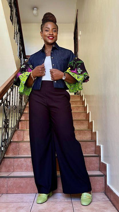 Minnie - African Print and Denim Cropped Jacket