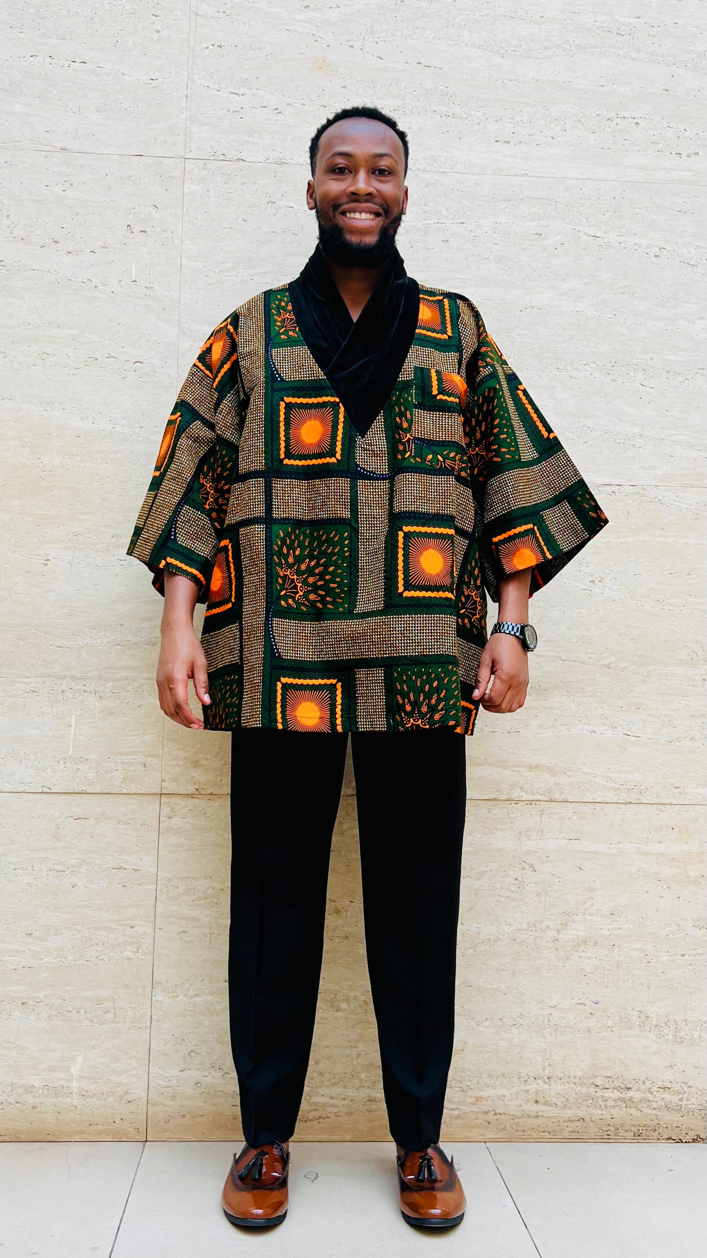 Nze - African print shirt with shawl collar