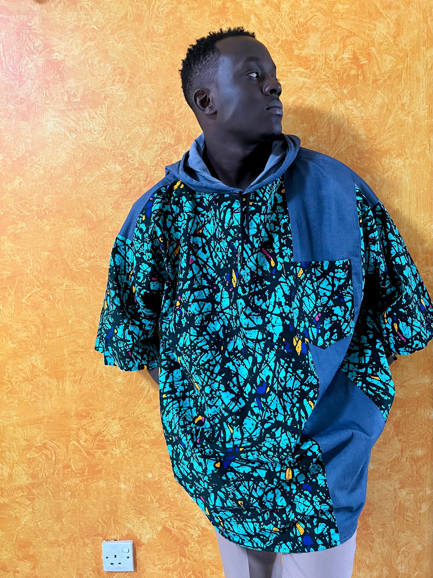 EP Denkara - African print and denim Hoodie