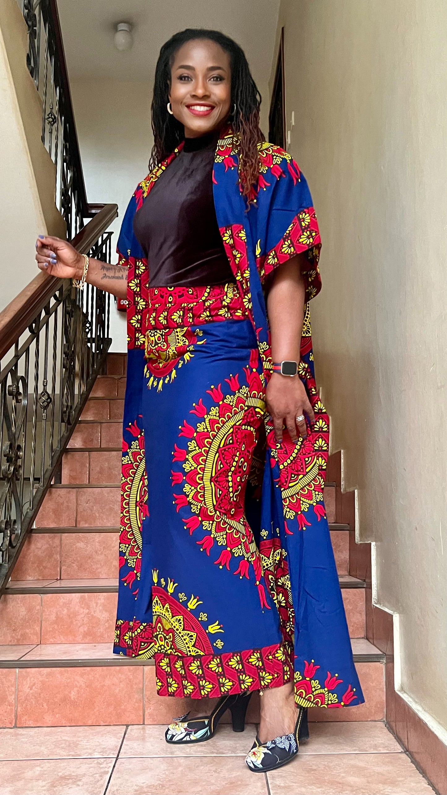 African Print Kimono and Skirt Set