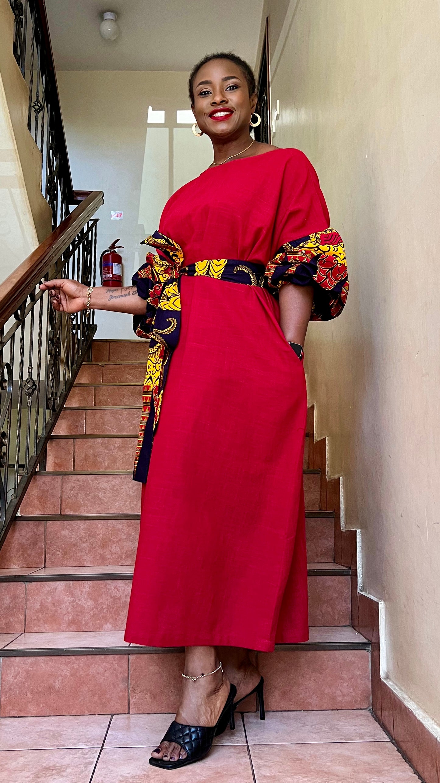 Kikky - Linen and African Print dress