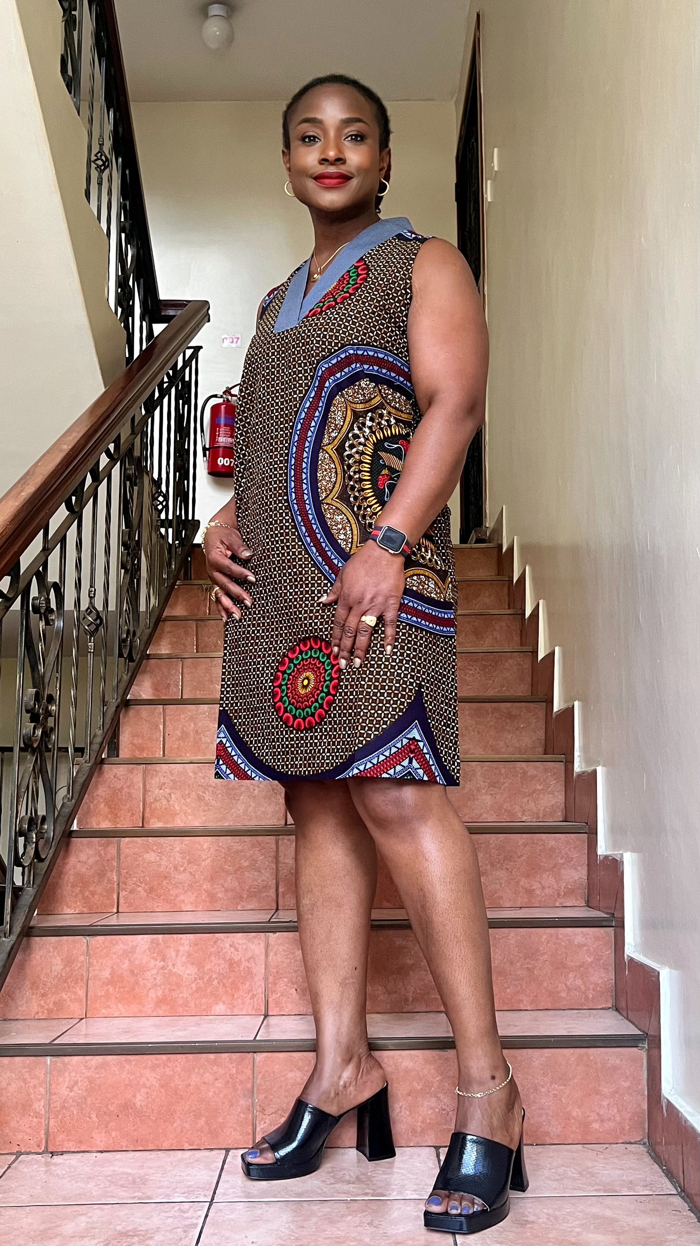 denim and african print dresses African Print Denim Smock Dress