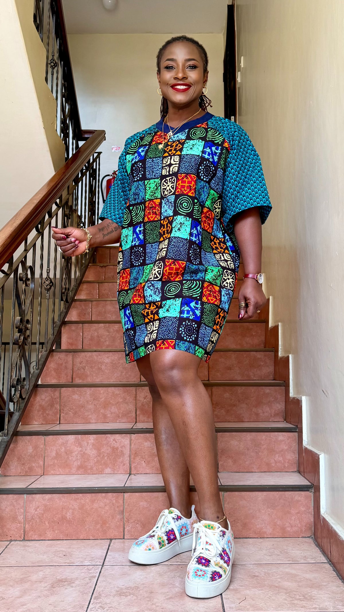 Happy - African print Teeshirt Dress