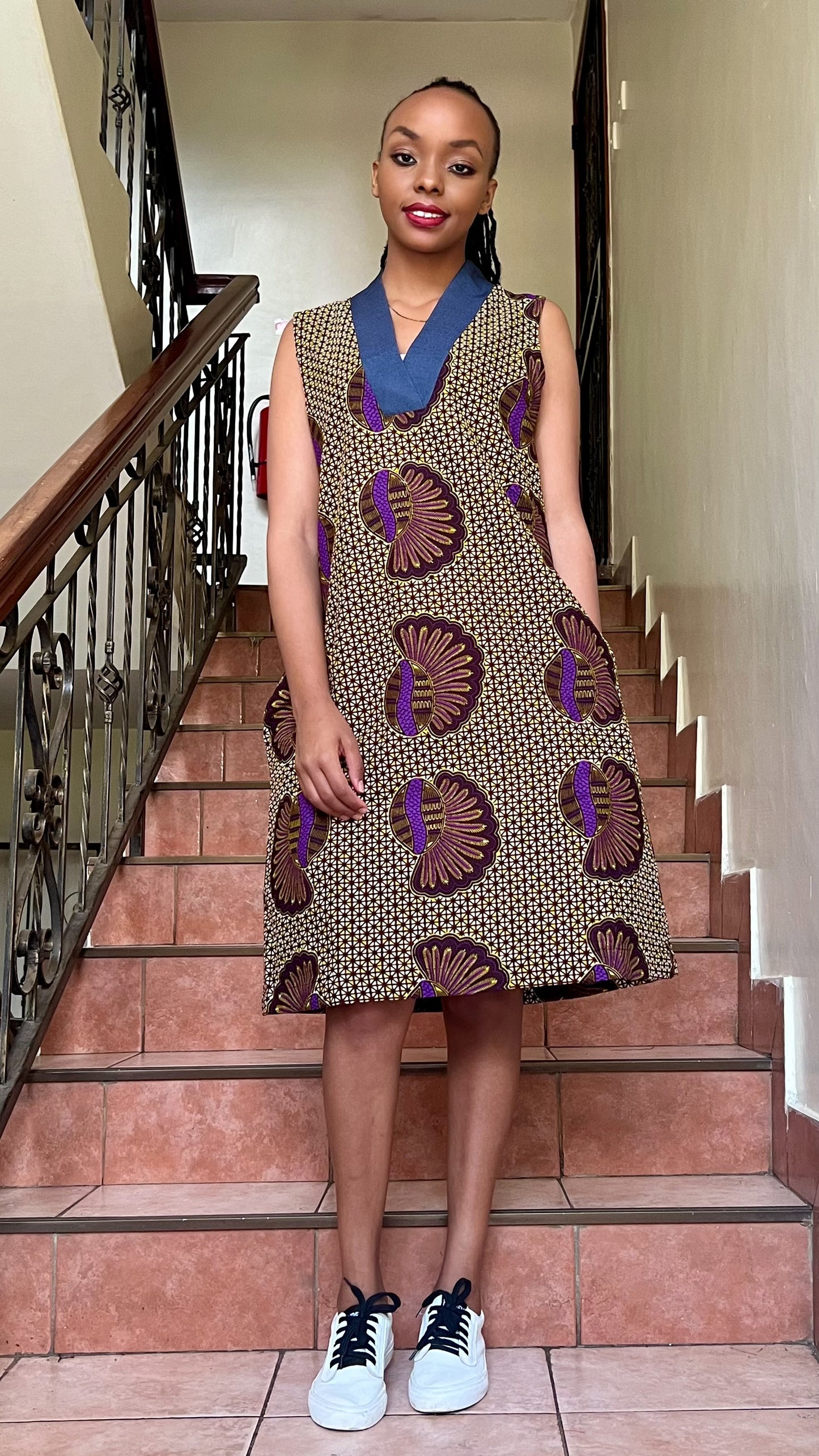 Evvie - African Print and Denim mix (Denkara) Dress