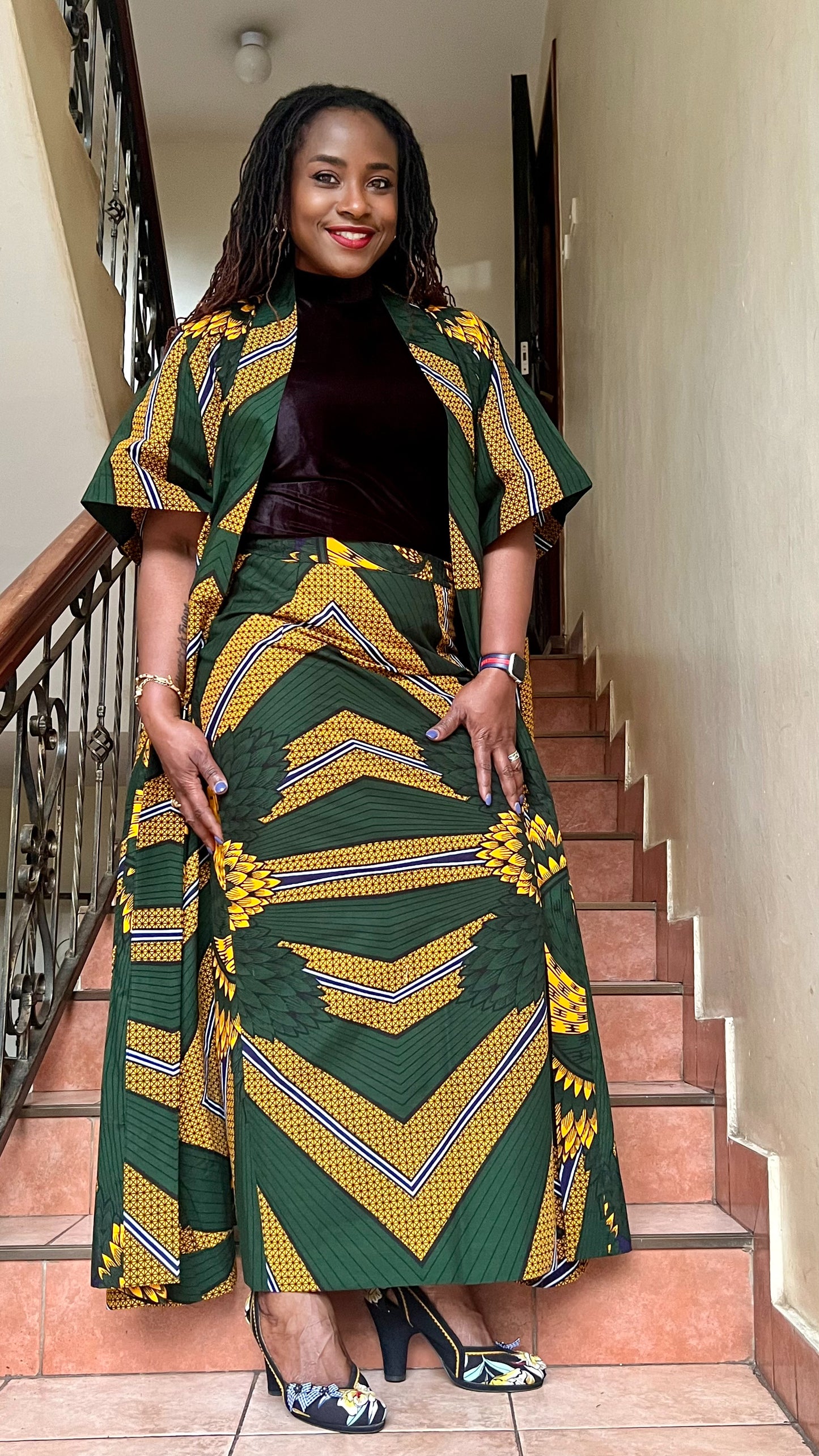 African Print Kimono and Skirt Set