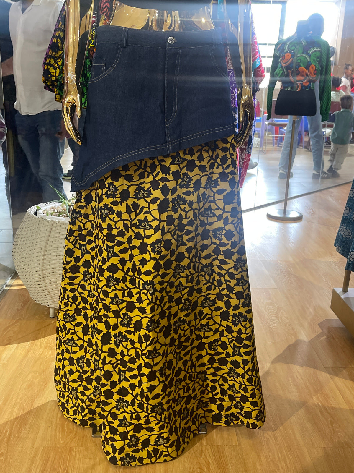 Hasani - African print and denim mix skirt (denkara)