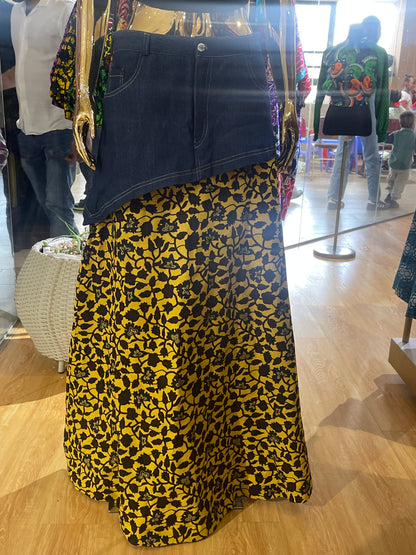 Hasani - African print and denim mix skirt (denkara)