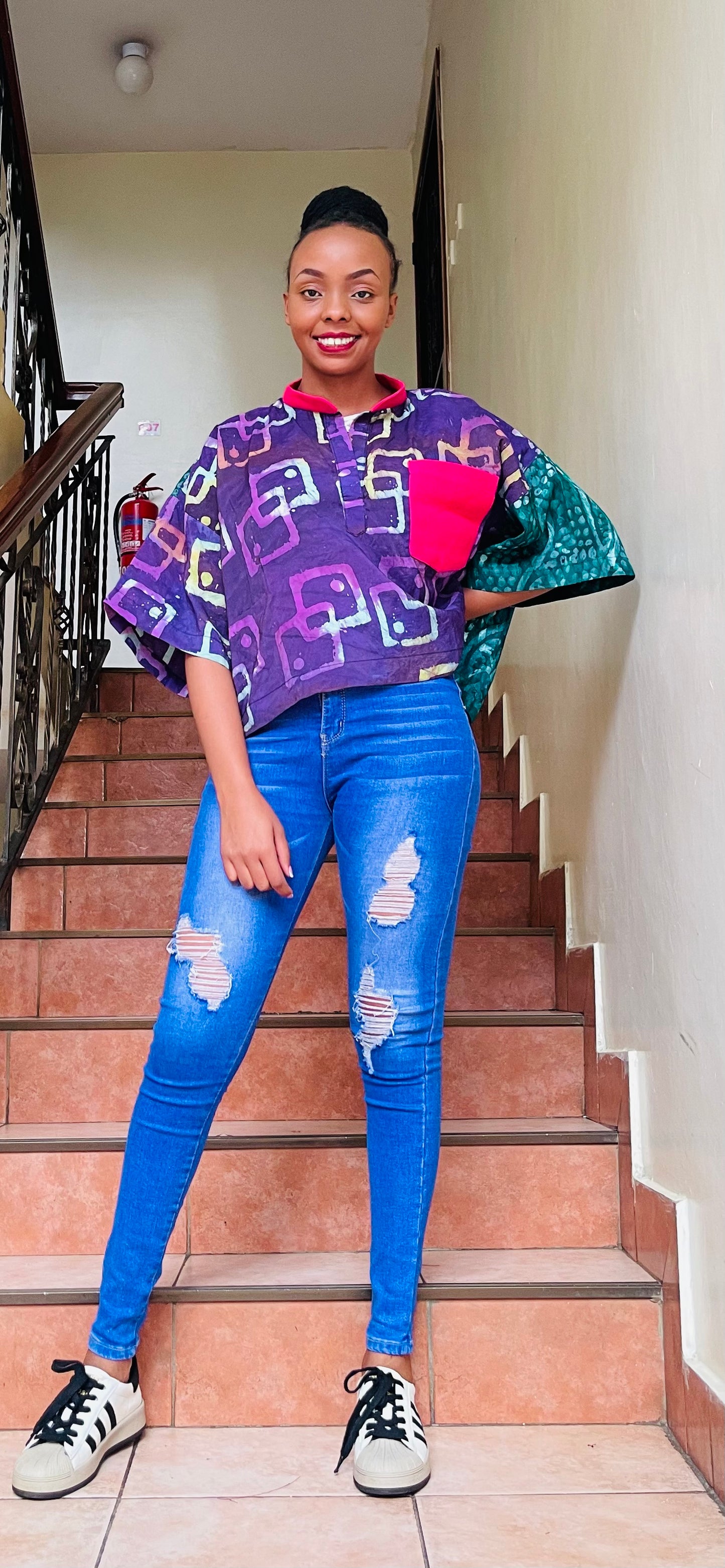 Toli- Crepe batik and aso-ke mix crop top