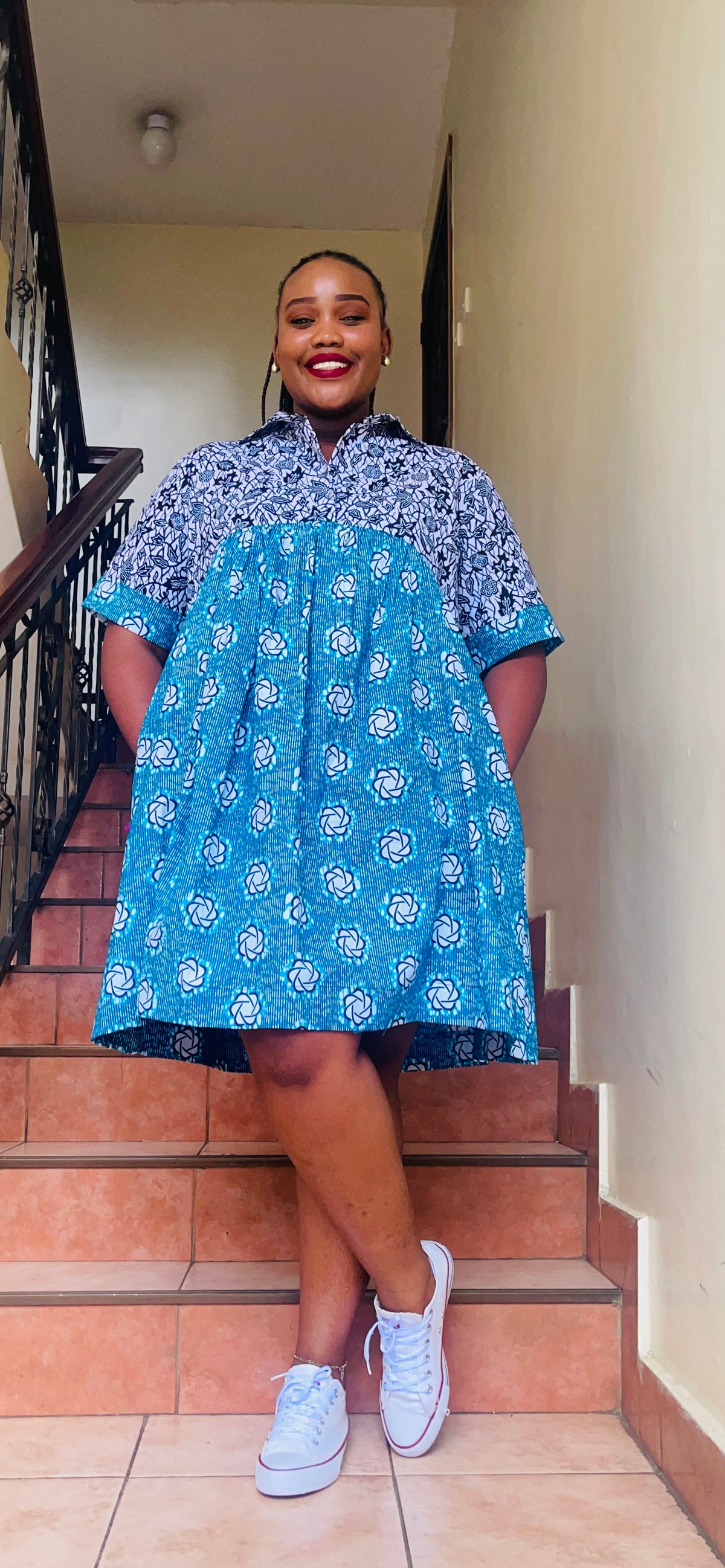 Amaka- African mix print short dress.