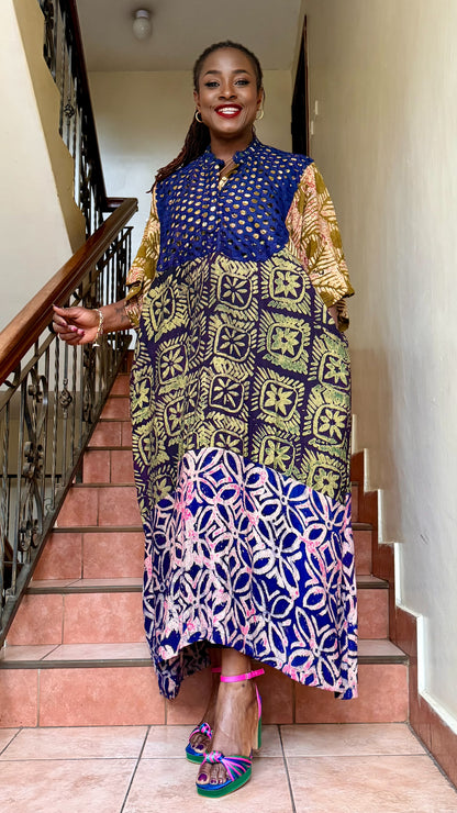 Hiba - adire and lace mix bubu