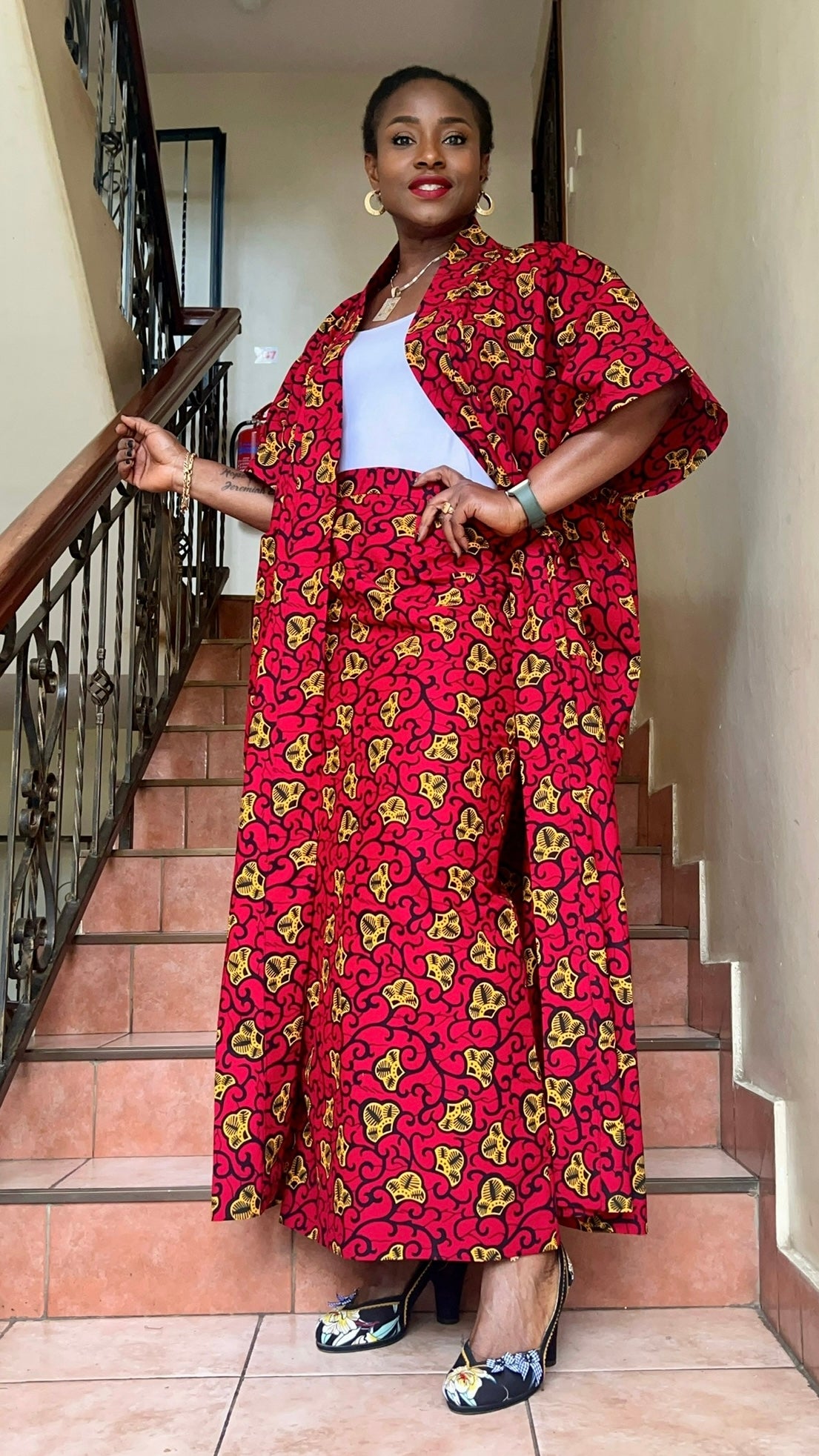 African Print Kimono and Skirt Set