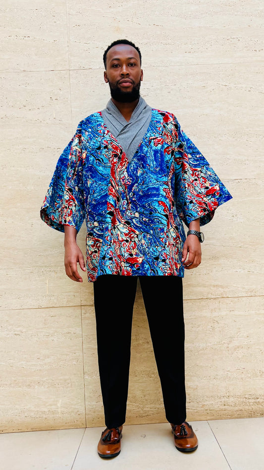 Nze - African print shirt with shawl collar