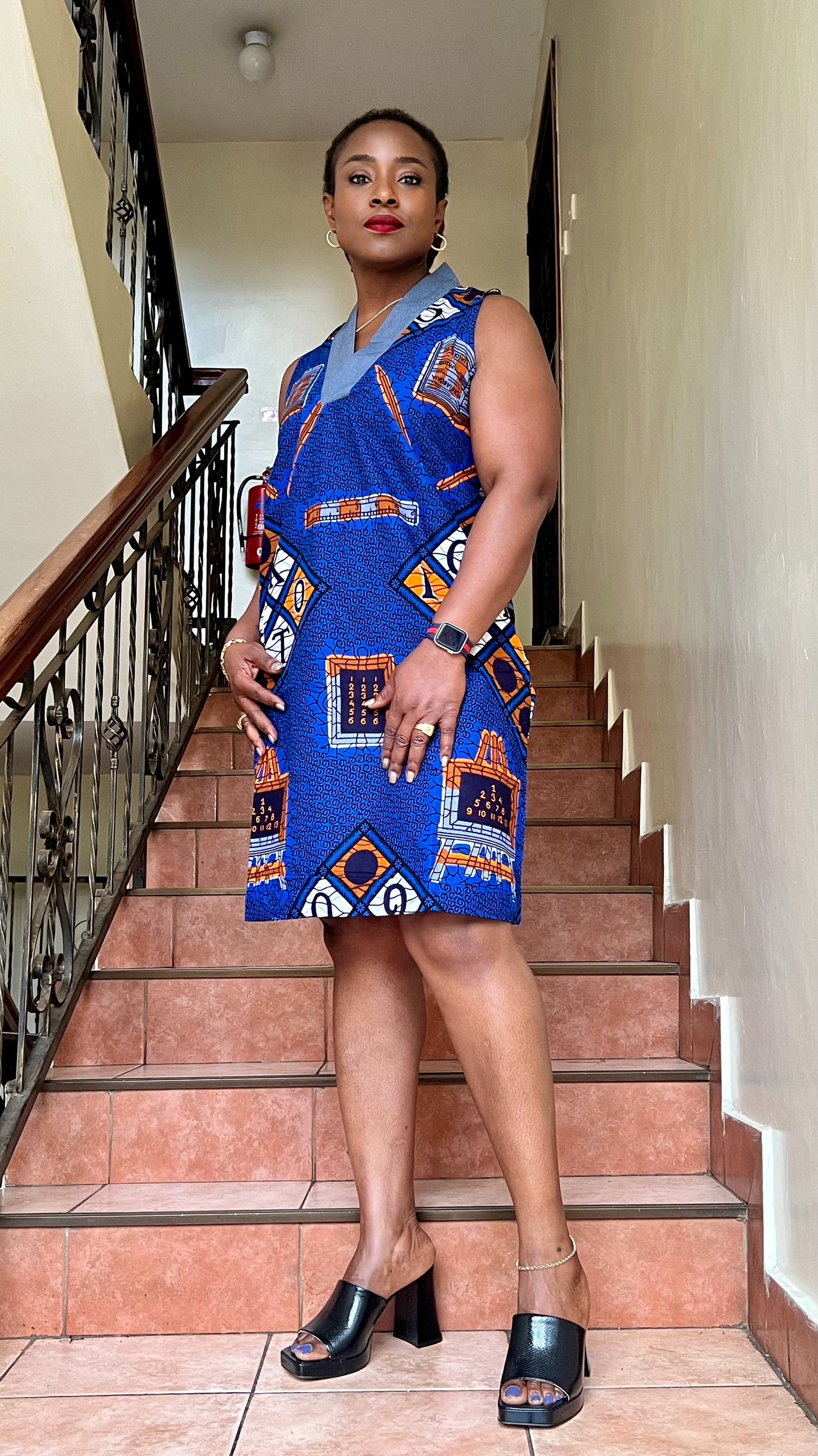 Evvie - African Print and Denim mix (Denkara) Dress