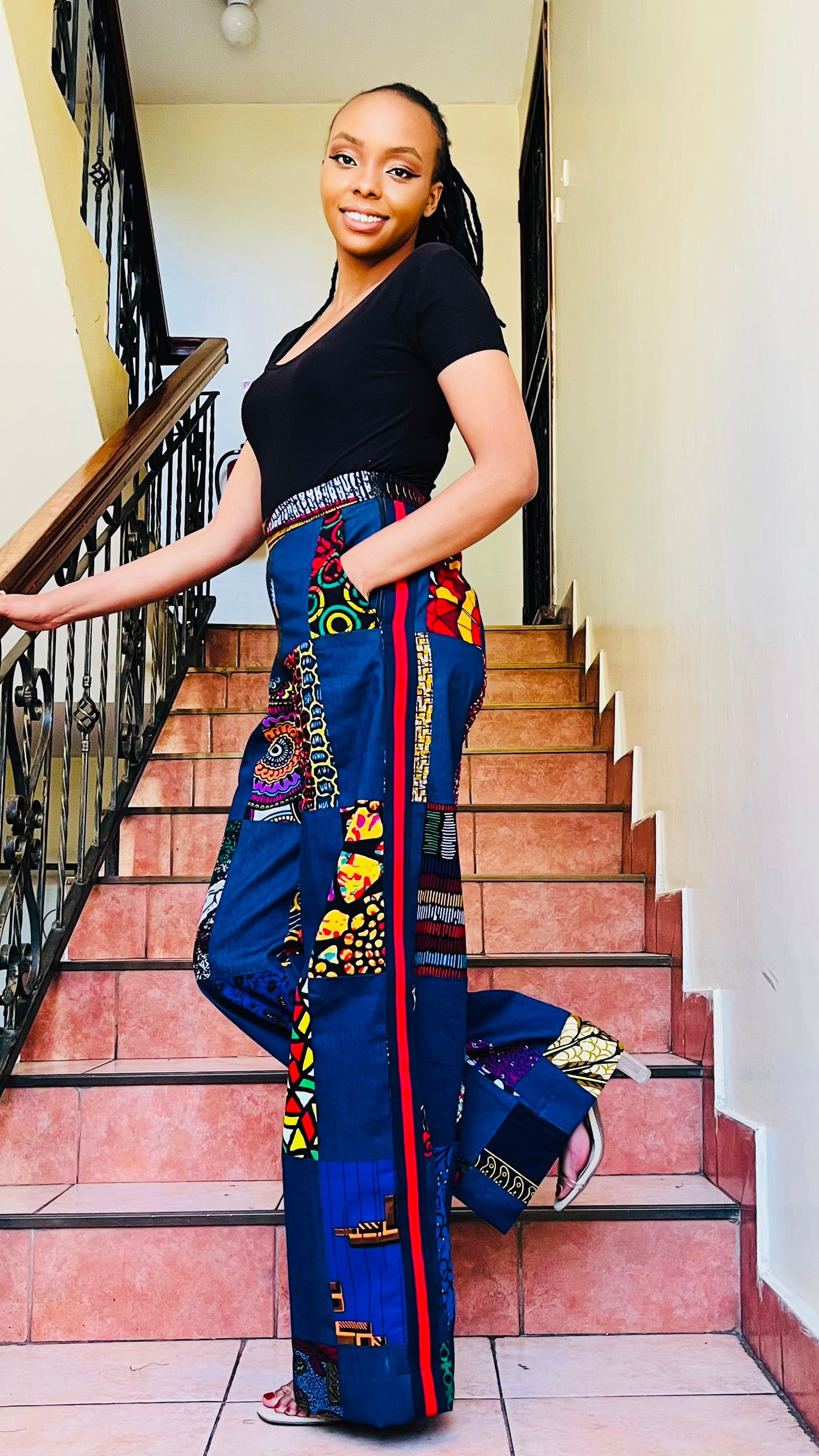 KaraCci - African Print and Denim mix Palazzo pants