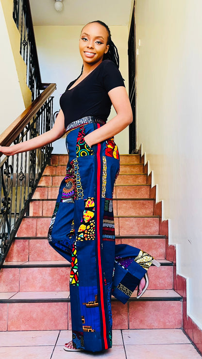 KaraCci - African Print and Denim mix Palazzo pants