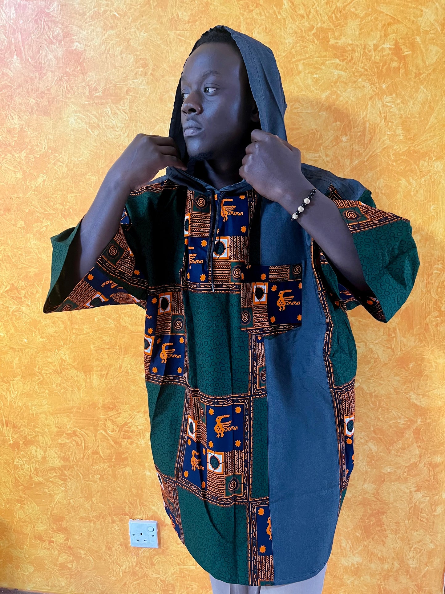 EP Denkara - African print and denim Hoodie