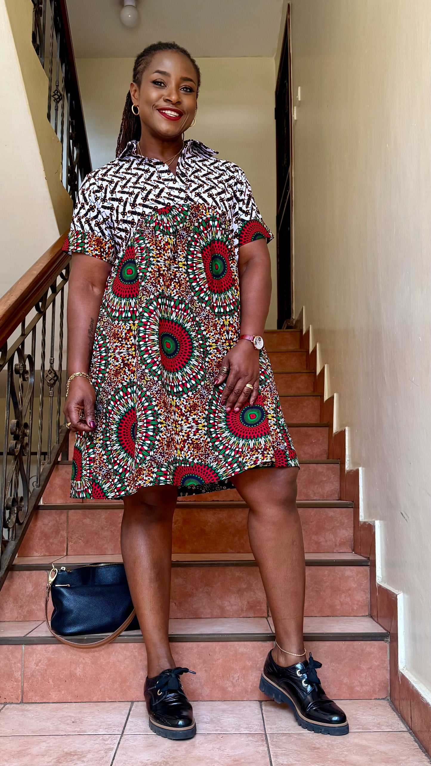 Malaika - African mix print short dress.