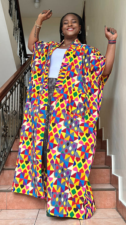 Lenkara - afrikanskt tryck och spets Kimono Maxi