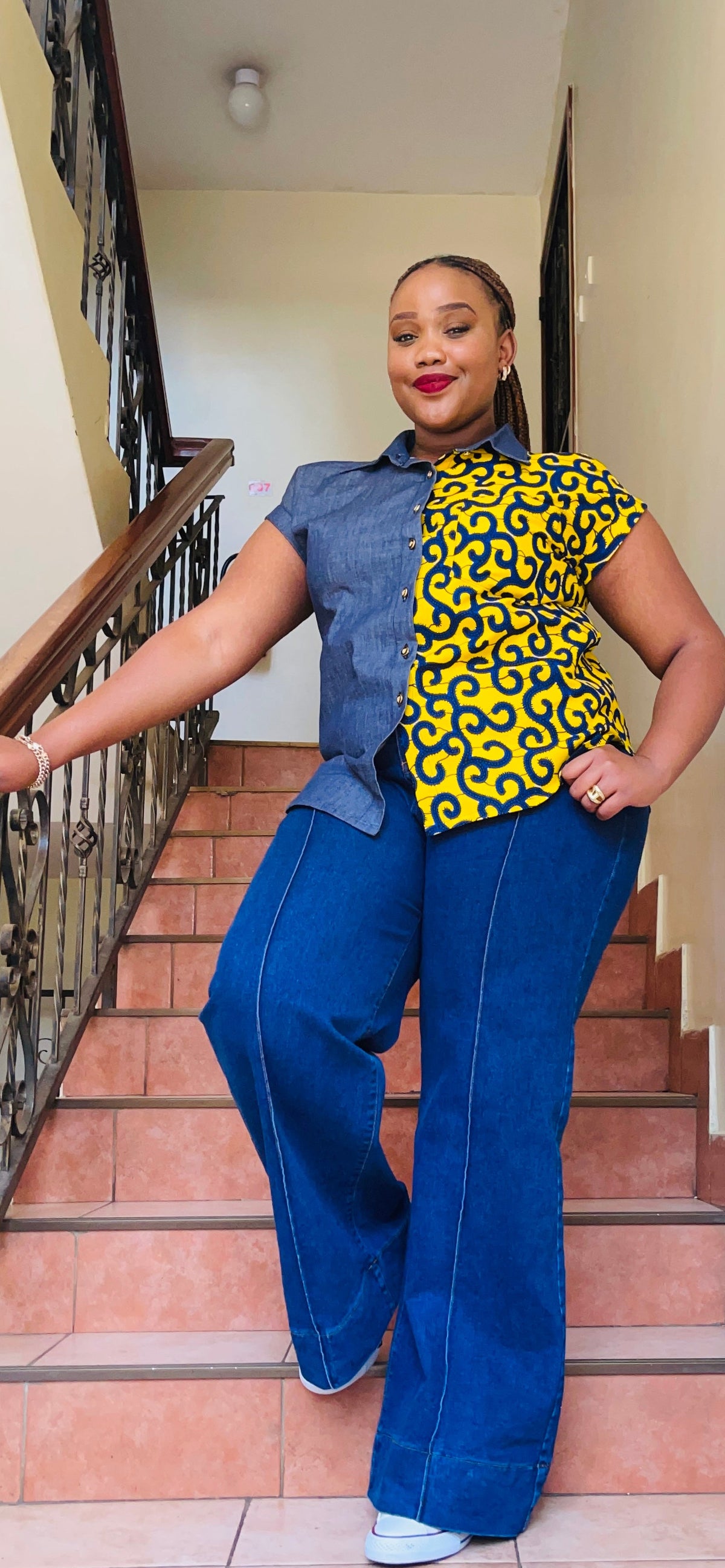Kito - African print and denim combo.