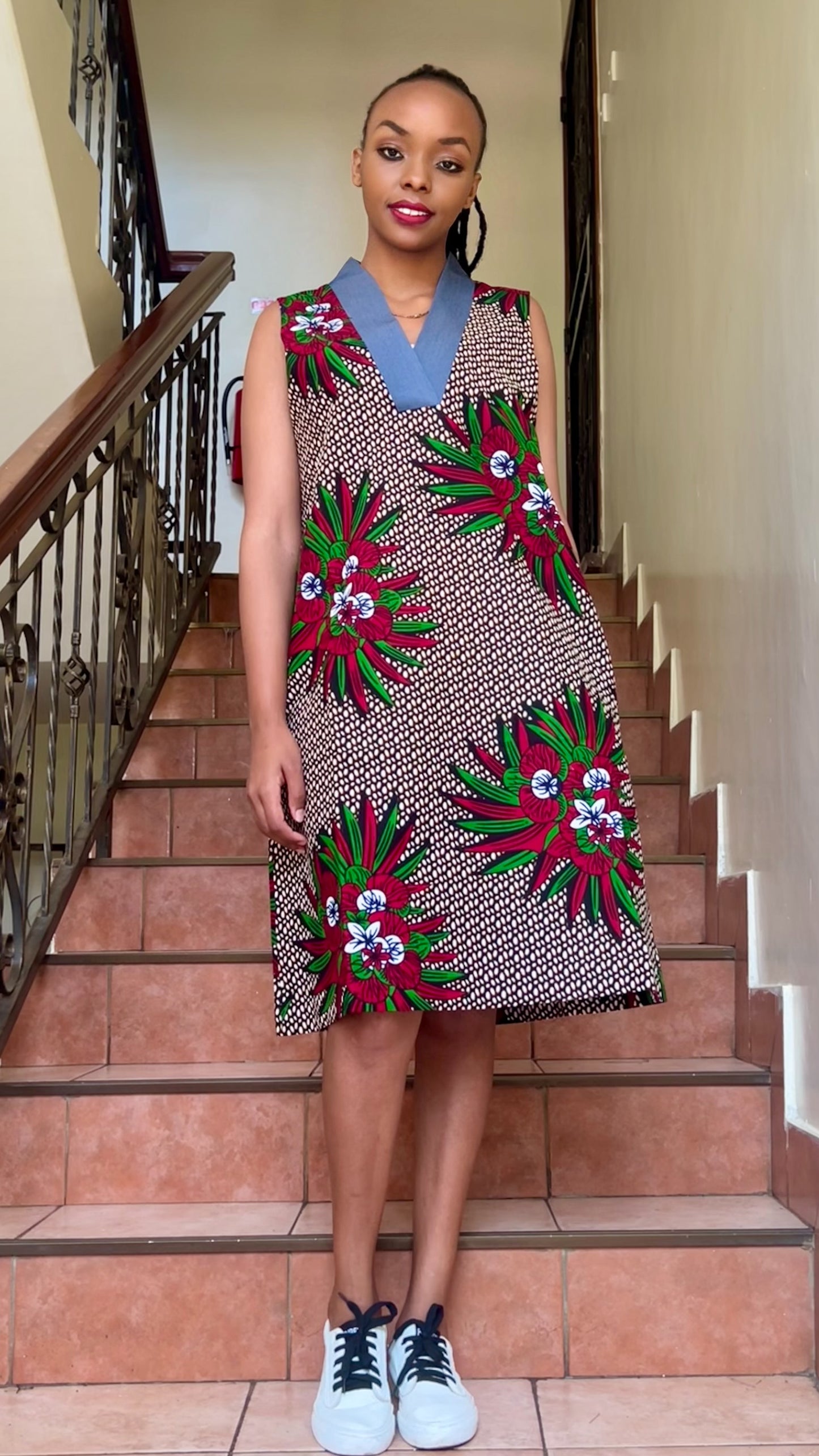 Evvie - African Print and Denim mix (Denkara) Dress