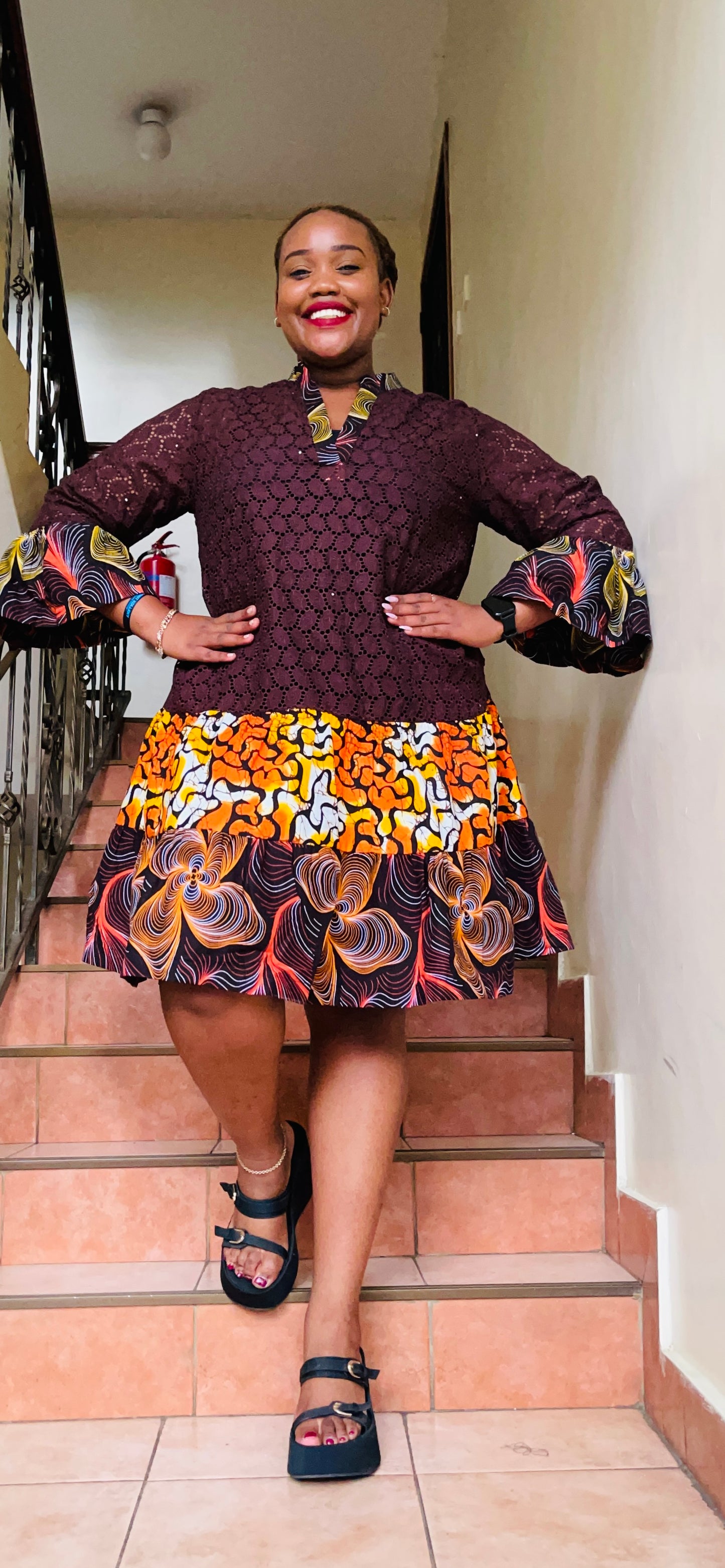 Tara - African Print and Lace mix Short Dress