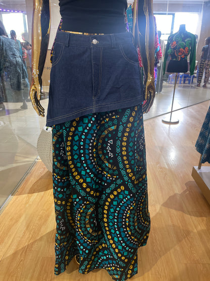 Hasani - African print and denim mix skirt (denkara)