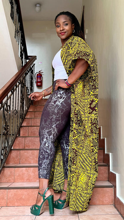 Lenkara - afrikanskt tryck och spets Kimono Maxi