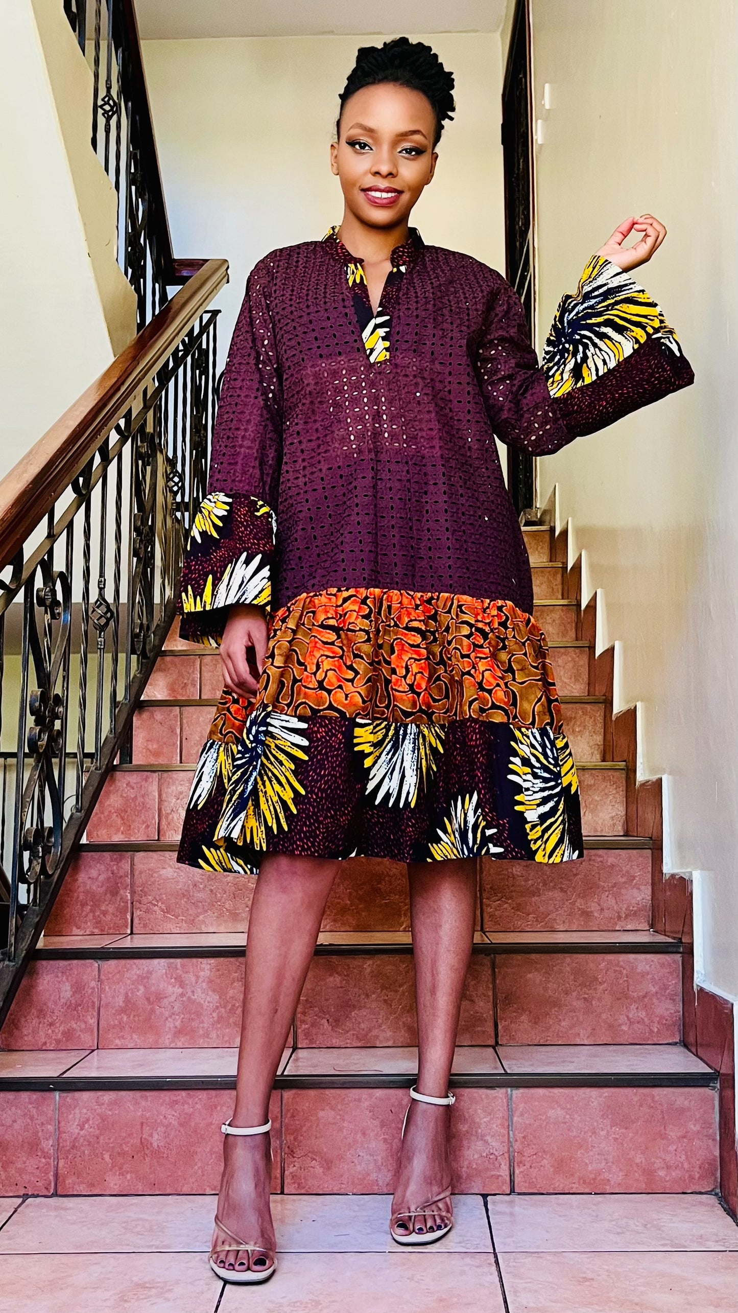 Tara - African Print and Lace mix Short Dress