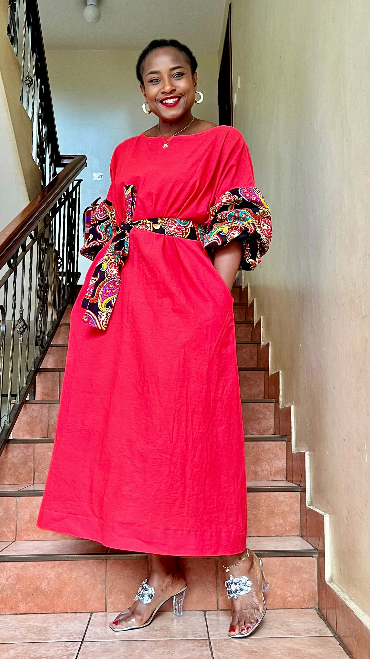 Kikky - Linen and African Print dress