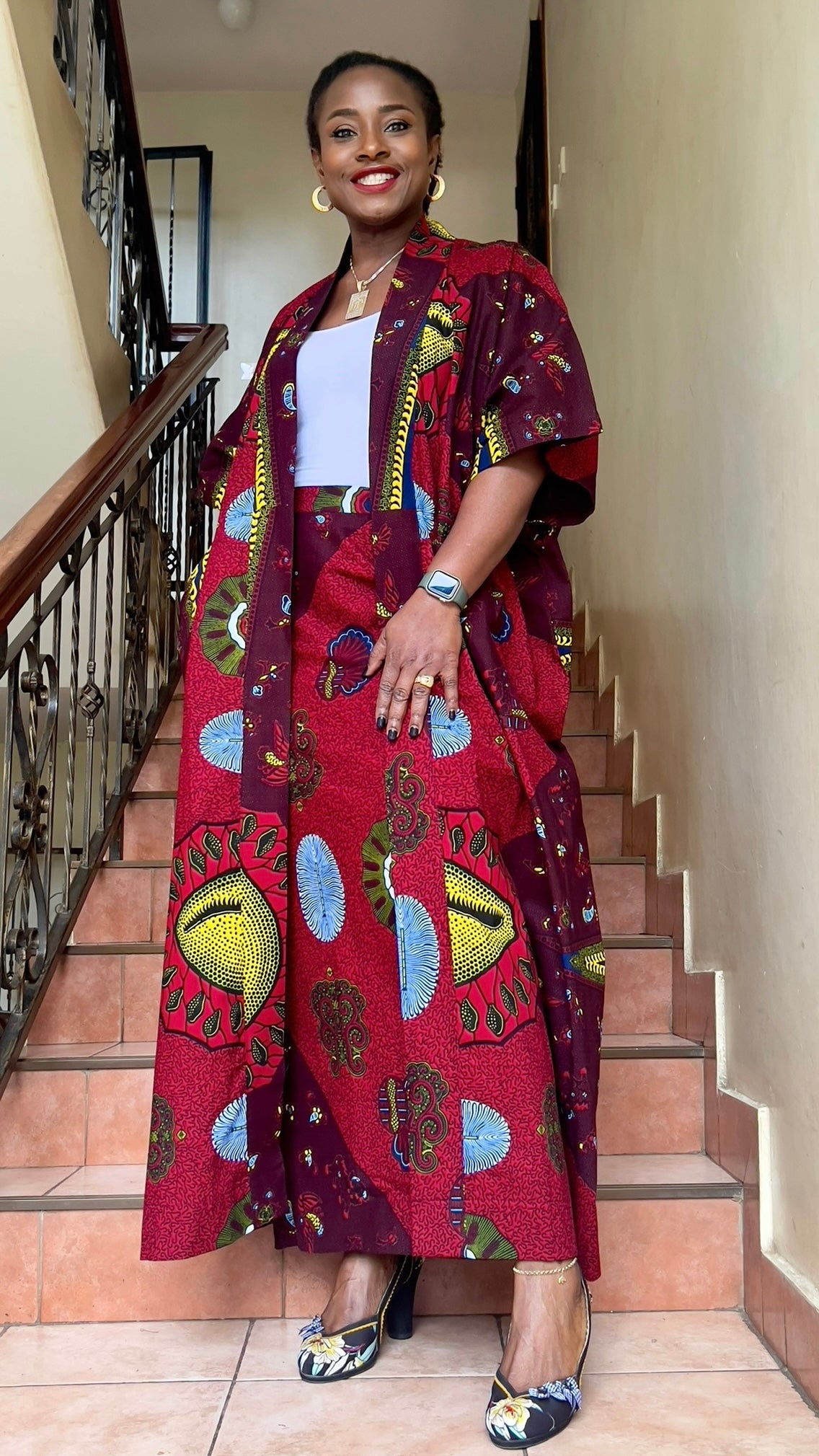 African Print Kimono and Skirt Set