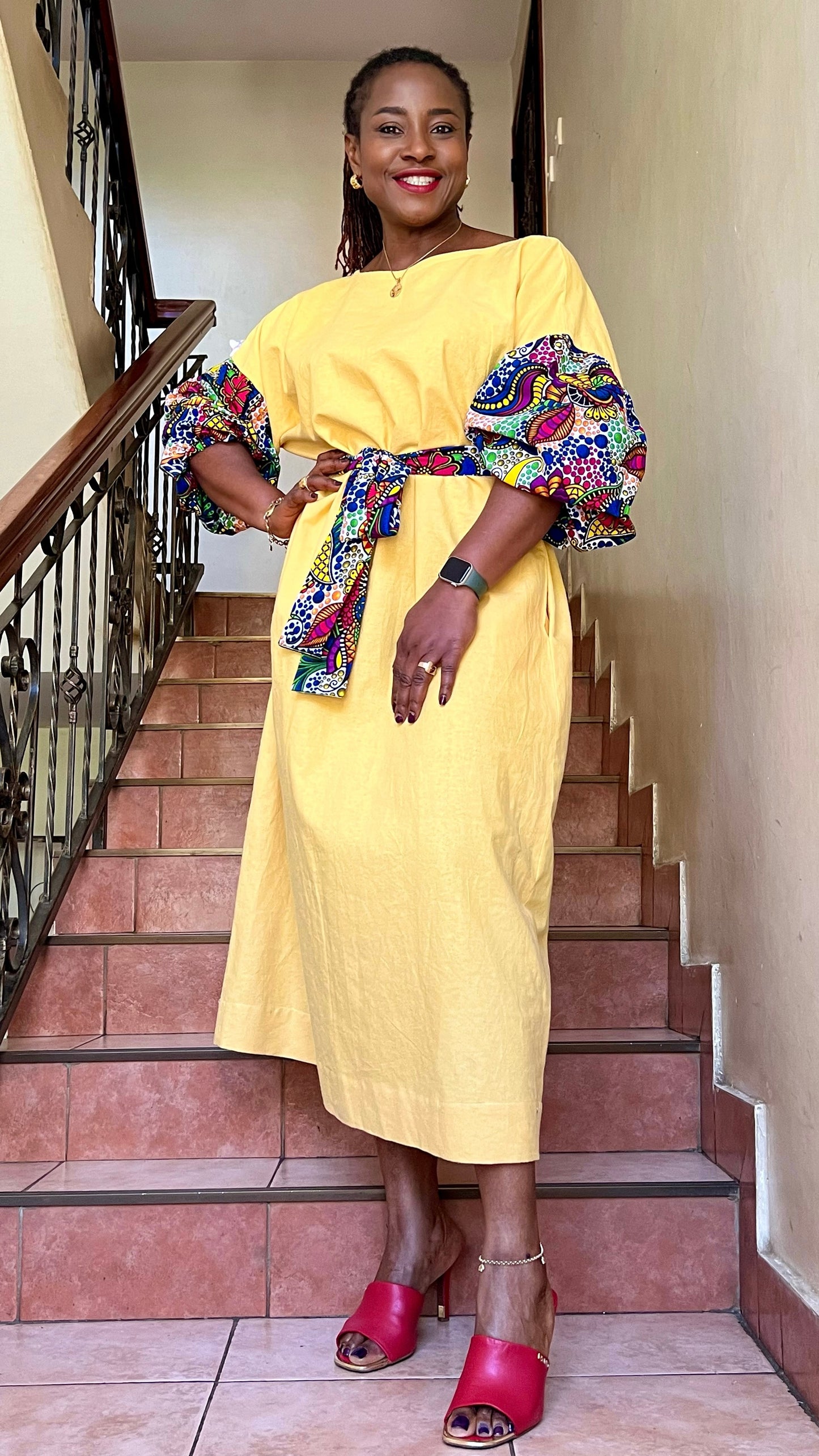 Kikky - Linen and African Print dress