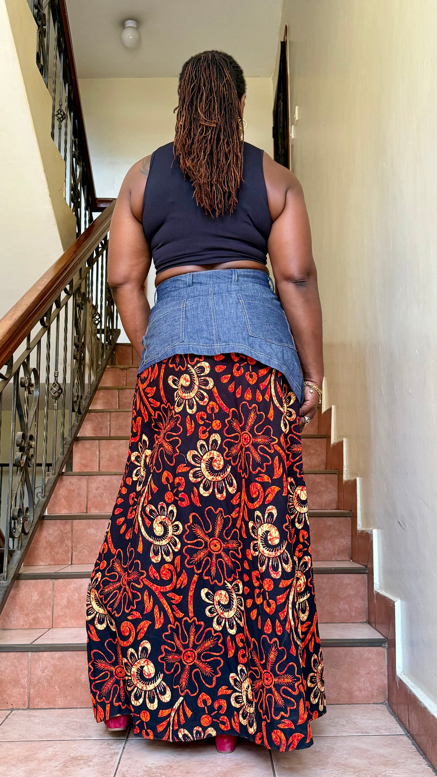 Hasani - African print and denim mix skirt (denkara)