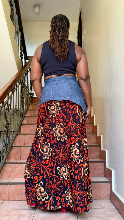 Hasani - African print and denim mix skirt (denkara)
