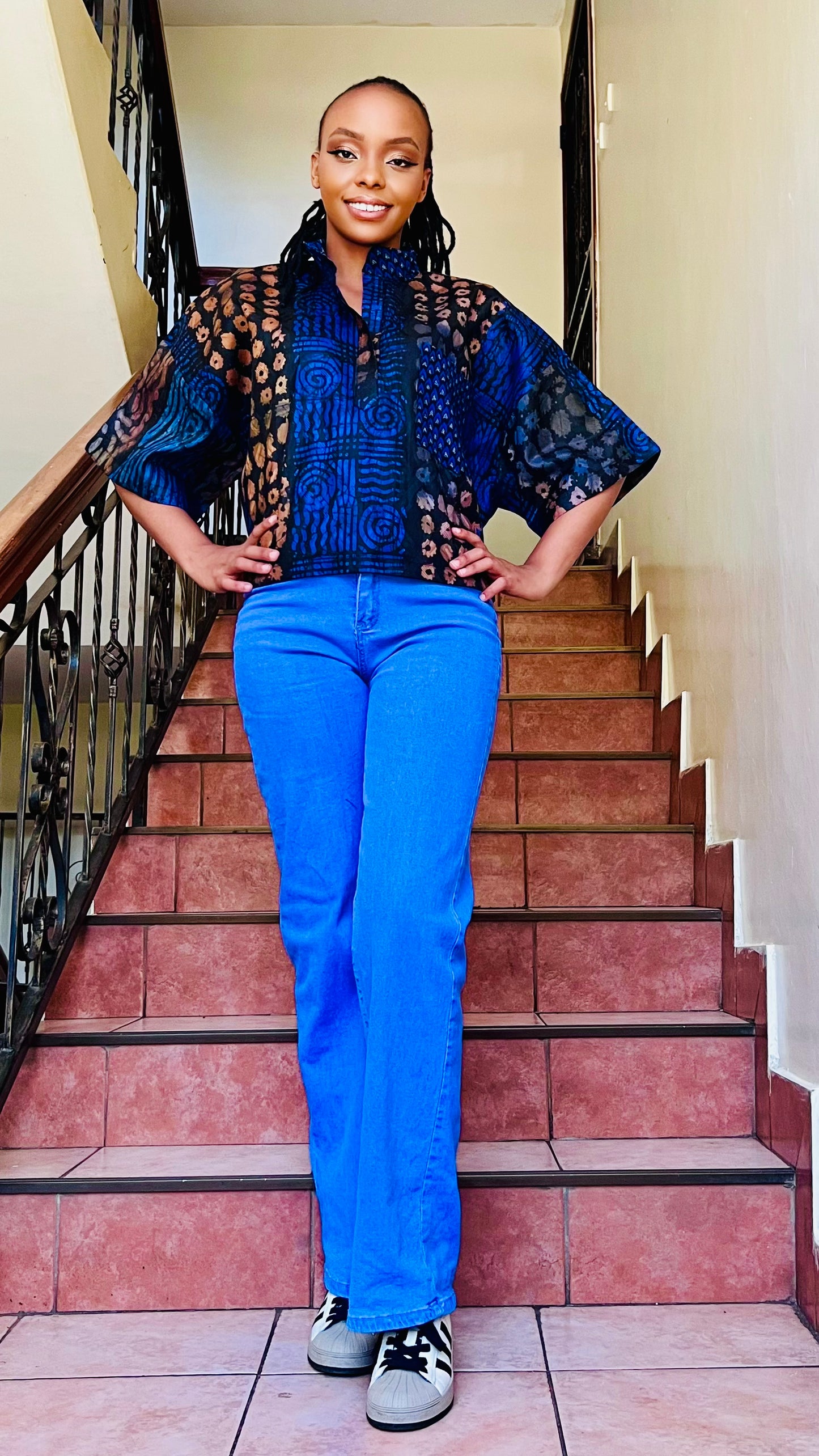 Mide - Adire and Ankara mix crop top